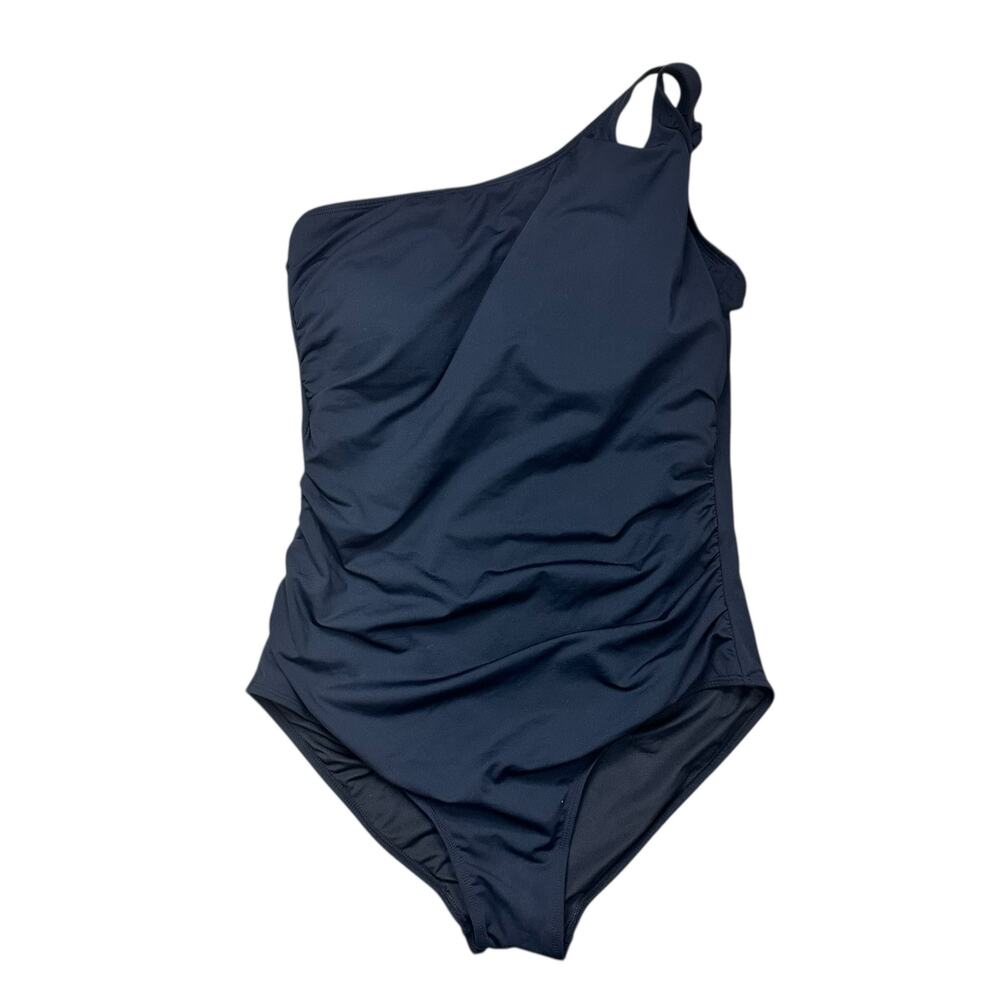 Holipick Black One Piece Ruched Bathing Suit One Shoulder Double Strap 18W Beach